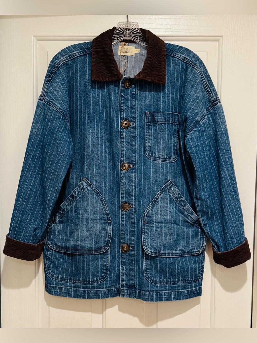 NWT Faherty Sunwashed Denim Barn Jacket in Dusk Stripe Wash